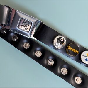 Black NFL Belt with Steelers Bottle Cap Accents